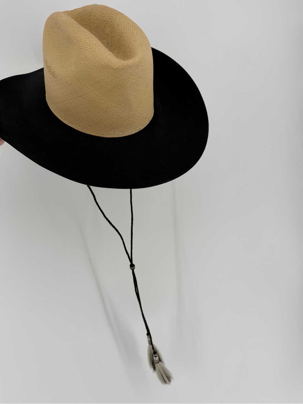 O'Farrell Vintage Handcrafted Black & Beige Western Pinched Mens Crown Hat